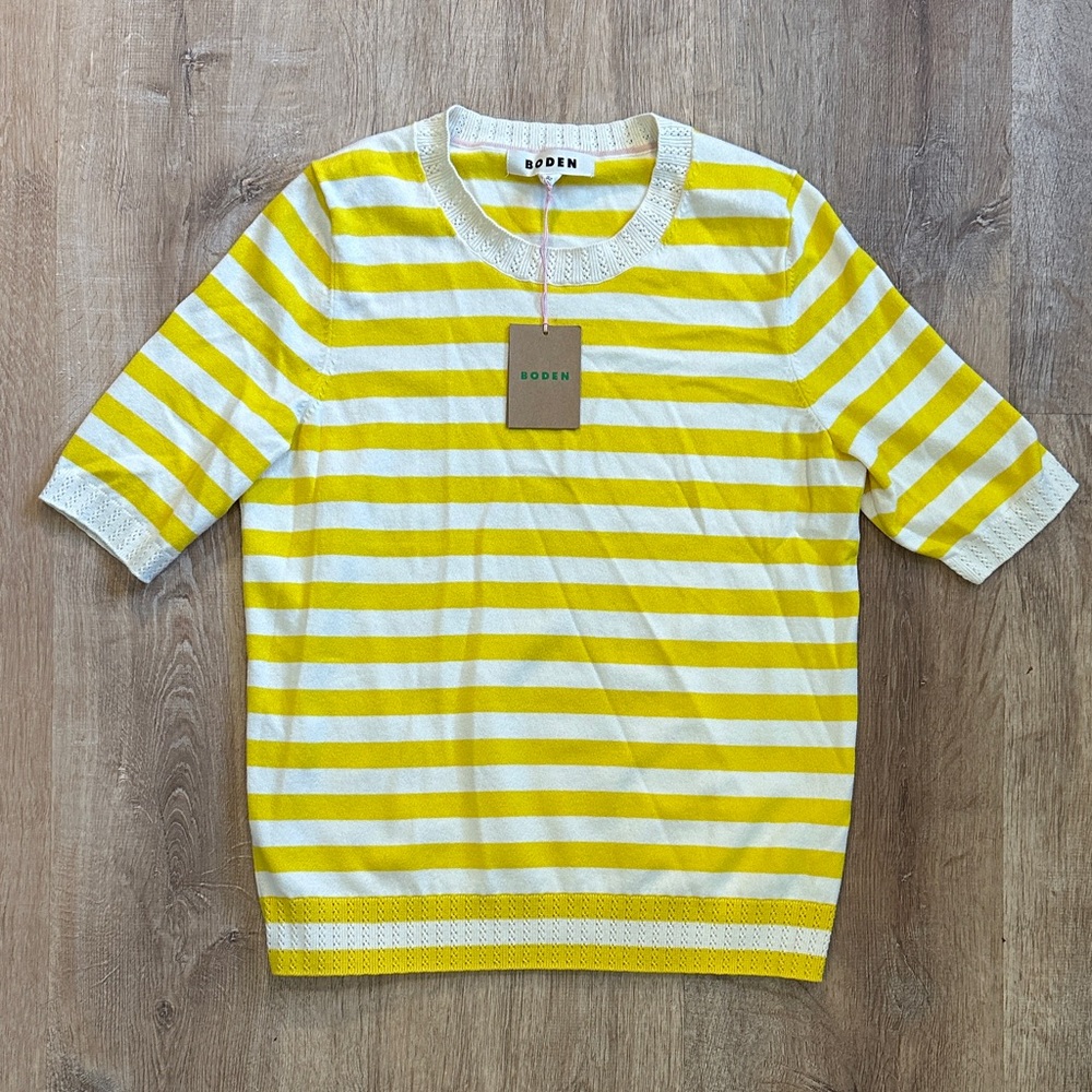 💛 NWT Boden Lemon and Cream Striped Top, small.